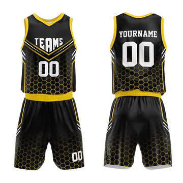 Custom Basketball Jersey Uniform Suit Printed Your Logo Name Number Black-Yellow