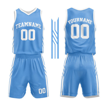 Custom Basketball Jersey Uniform Suit Printed Your Logo Name Number Light Blue-White