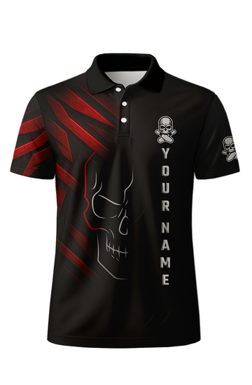 Edgy Skull Outline Abstract Red Bowling Jersey