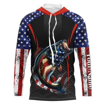 Personalized Bass Fishing American Flag UV Protection Long Sleeve Performance Fishing TTN119