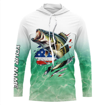 Bass Fishing American Flag Custom long sleeve performance Fishing, patriotic fishing gifts TTN65