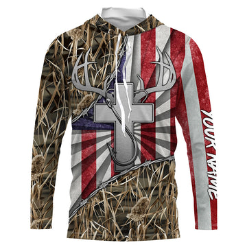 Fishing Hunting Jesus lover American flag camo custom name 3D TTN29