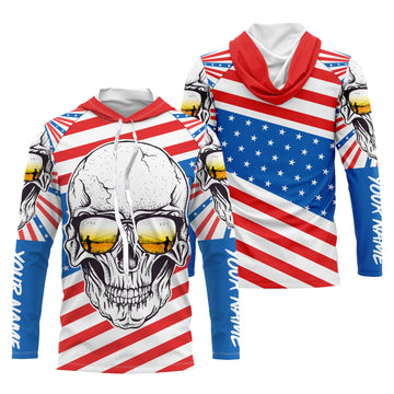American Flag Skull Fishing Custom UV Long Sleeve Performance Fishing, Gift for Fisherman TTN89