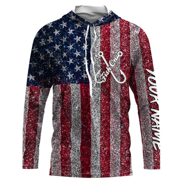 Fish On American Flag UV Protection Custom Long Sleeve Patriotic Fishing TTN127