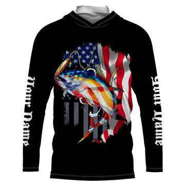 Tuna Fishing American Flag Custom Long Sleeve performance Fishing, Personalized Fishing TTN26