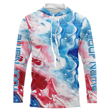 Red, White, Blue Tie Dye Camo Custom Long Sleeve Fishing, Patriotic Fishing