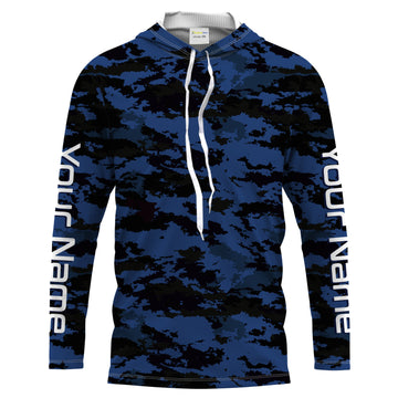 Dark blue camo Custom UV Long Sleeve performance Fishing, camouflage Fishing apparel
