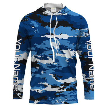 Blue camo Custom UV Long Sleeve performance Fishing, camouflage Fishing apparel