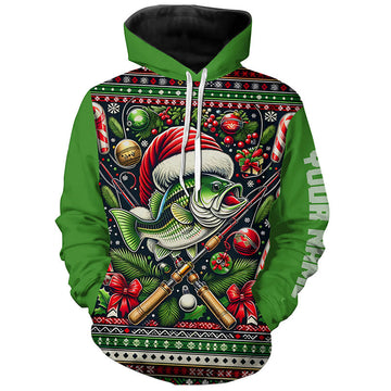 Christmas Bass Fishing, Largemouth Bass Full Printing Ugly Sweater Pattern Gifts
