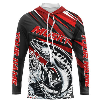 Personalized Musky Fishing, Muskie Long Sleeve Tournament Fishing | Red