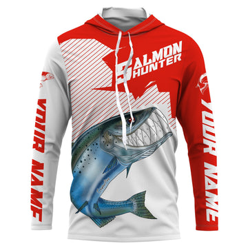 Angry Chinook King Salmon Custom Long sleeve Fishing, Salmon hunter Fishing | red