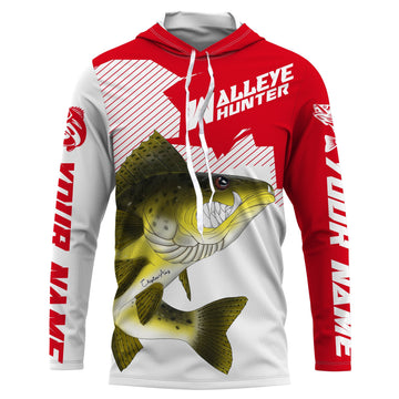 Angry Walleye Custom Long sleeve performance Fishing, Walleye hunter Fishing | red
