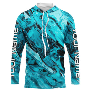 Blue Water Ripple Camo Custom Long Sleeve Performance Fishing, Uv Protection Fishing