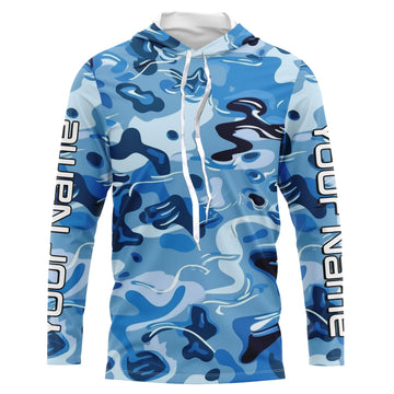 Blue Water Camo Custom Long Sleeve Performance Fishing, Sun Protection Fishing