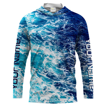 Custom Saltwater Long sleeve Fishing UV Protection, Sea wave camo Fishing - IPHW878