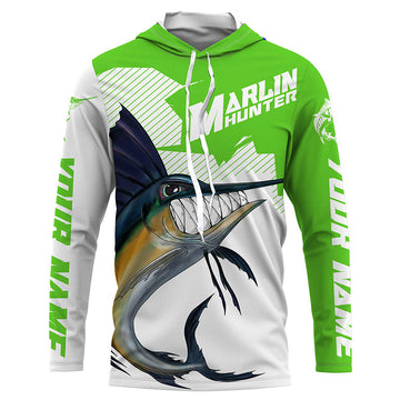Marlin hunter Fishing, Custom Angry Marlin Long sleeve performance Fishing |green