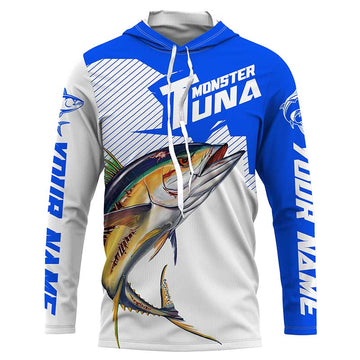 Monster Tuna Fishing, Yellowfin Tuna fish skull Custom Long sleeve Fishing | blue