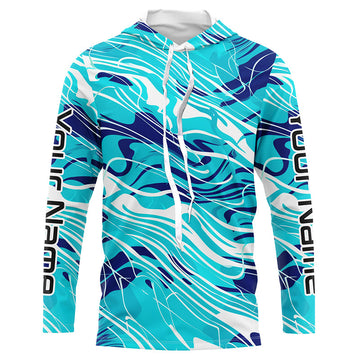 Custom Saltwater Long Sleeve Fishing Uv Protection, Sea Wave Camo Fishing