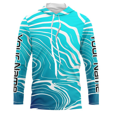 Custom Blue Water Camo Long Sleeve Performance Fishing, Women And Kids