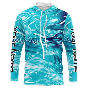 Blue Water Ripple Camo Custom Long Sleeve Performance Fishing, Uv Protection Fishing
