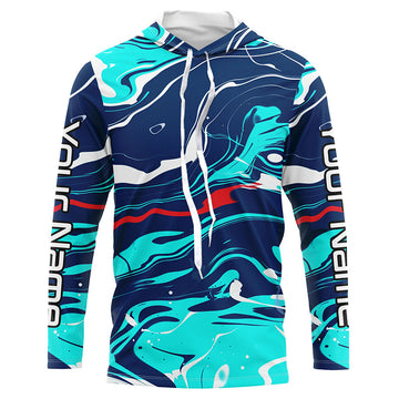 Red, White And Blue Camo Custom Long Sleeve Performance Fishing, Personalized Fishing