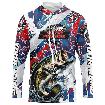Red, White And Blue Lightning Camo Custom Largemouth Bass Long Sleeve Tournament Fishing