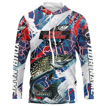 Red, White And Blue Lightning Camo Custom Pike Long Sleeve Tournament Fishing