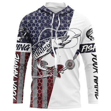 Custom Musky Fishing American Flag, Patriotic Musky Long Sleeve Fishing