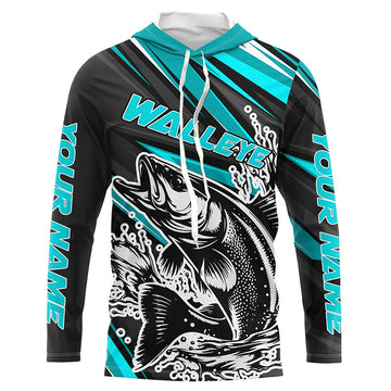 Custom Walleye Fishing, Walleye Long Sleeve Performance Fishing | Teal Blue