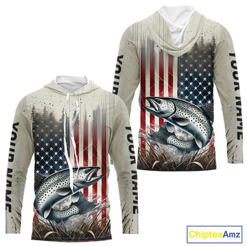 Custom Patriotic US Flag Speckled Trout Fishing T-Shirts, Trout Fishing
