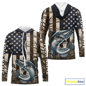Custom Patriotic Vintage US Flag Catfish Tournament Fishing T-Shirts