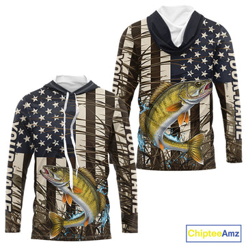 Custom Patriotic Vintage US Flag Walleye Tournament Fishing T-Shirts