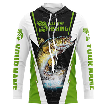 Custom Walleye Fishing, Walleye Long Sleeve Tournament Fishing | Green