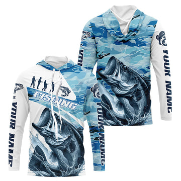 Bass Fishing Custom Long Sleeve Tournament, Blue Camo Bass Fishing For Fisherman