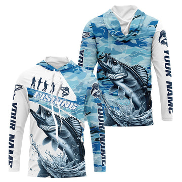 Walleye Fishing Custom Long Sleeve Tournament, Blue Camo Walleye Fishing For Fisherman
