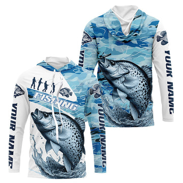 Crappie Fishing Custom Long Sleeve Tournament, Blue Camo Crappie Fishing For Fisherman