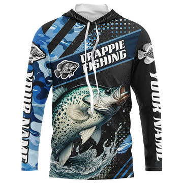 Personalized Blue Camo Crappie Fishing, Crappie Long Sleeve Tournament Fishing