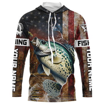 Custom Crappie Long Sleeve Fishing, Patriotic Amerian Flag Crappie Fishing