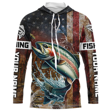 Custom Rainbow Trout Long Sleeve Fishing, Patriotic Amerian Flag Trout Fishing
