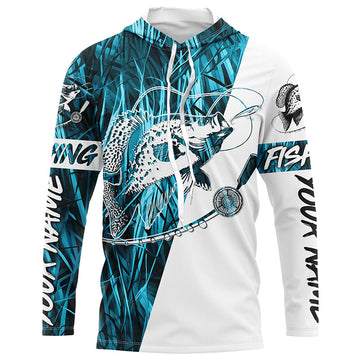 Custom Crappie Fishing Tattoo Long Sleeve, Blue Grass Camo Crappie Fishing