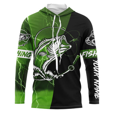 Largemouth Bass Fishing tattoo green camo black Custom name sun protective clothing fishing NQS3302