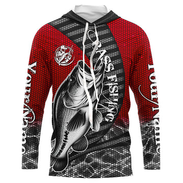 Custom Largemouth Bass Long Sleeve Tournament Fishing, Bass Fishing | Red
