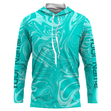 Teal blue wave camo Custom Long sleeve performance Fishing, Saltwater Fishing