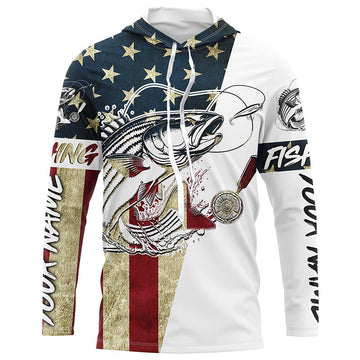 American Flag Custom Striped Bass Fishing Long Sleeve, Patriotic Stripper Fishing