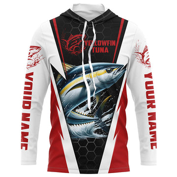 Custom Yellowfin Tuna Fishing, Tuna Long Sleeve Performance Fishing League | Red