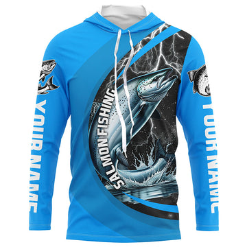 Custom Chinook Salmon Fishing, King Salmon Fishing Long Sleeve Performance |Water Blue
