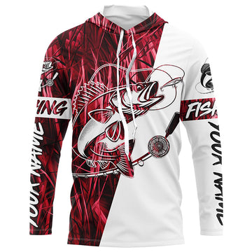 Walleye Fishing Red Camo Custom Long Sleeve Fishing, Walleye Tournament Fishing