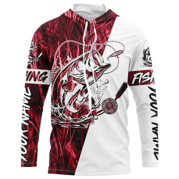 Custom Bass Fishing Tattoo Red Camo Long Sleeve Tournament Fishing, Bass Fishing