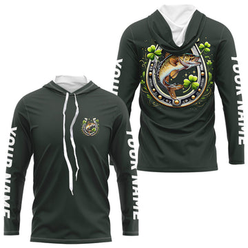 Custom St Patrick's Day Shamprock Walleye Long Sleeve Hooded Tournament Fishing