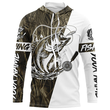 Custom Bass Fishing Tattoo Grass Camo Long Sleeve Tournament Fishing, Bass Fishing
